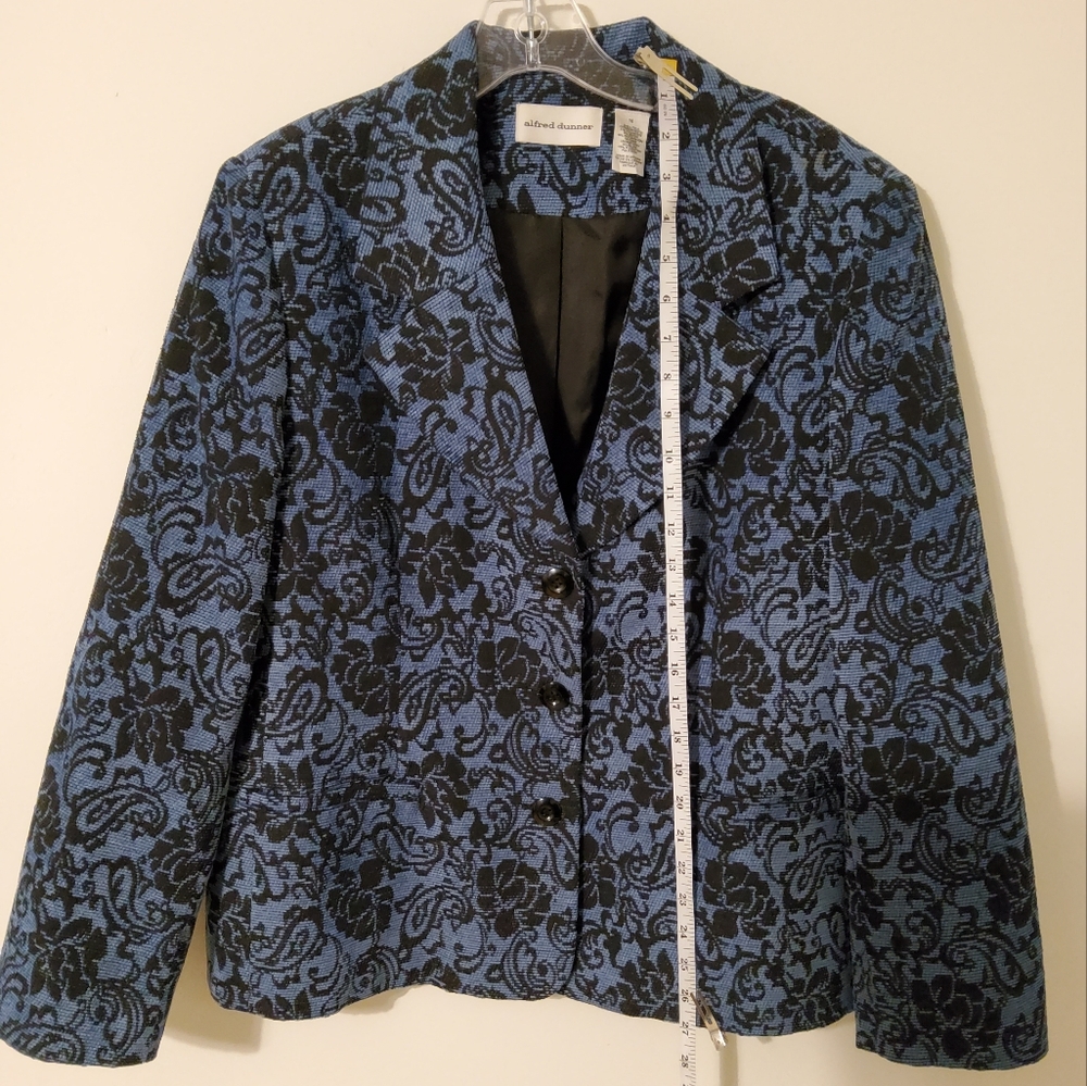Alfred Dunner Blue/Black Floral Brocade Long Sleeve Blazer/Jacket Size 16 - Picture 3 of 10